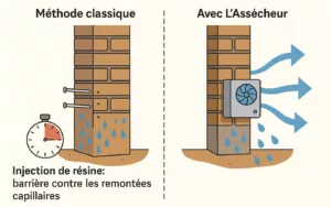 injection résine dans mur humide et utilisation de l'assecheur